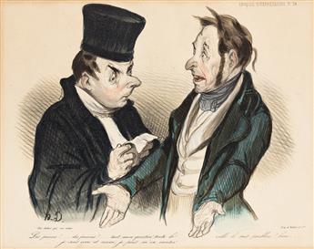 HONORÉ DAUMIER Group of 6 lithographs with hand coloring in watercolor.